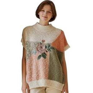SML Sport‎ Womens Medium Knit Sweater Vest Top Sleeveless Floral Colorblock Med
